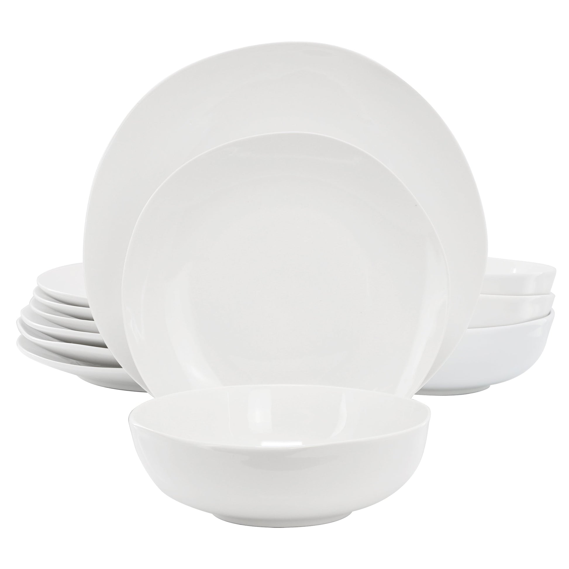 Gibson Home Aspen Drift 12 Piece Organic Round Ceramic Dinnerware Set in White W2B