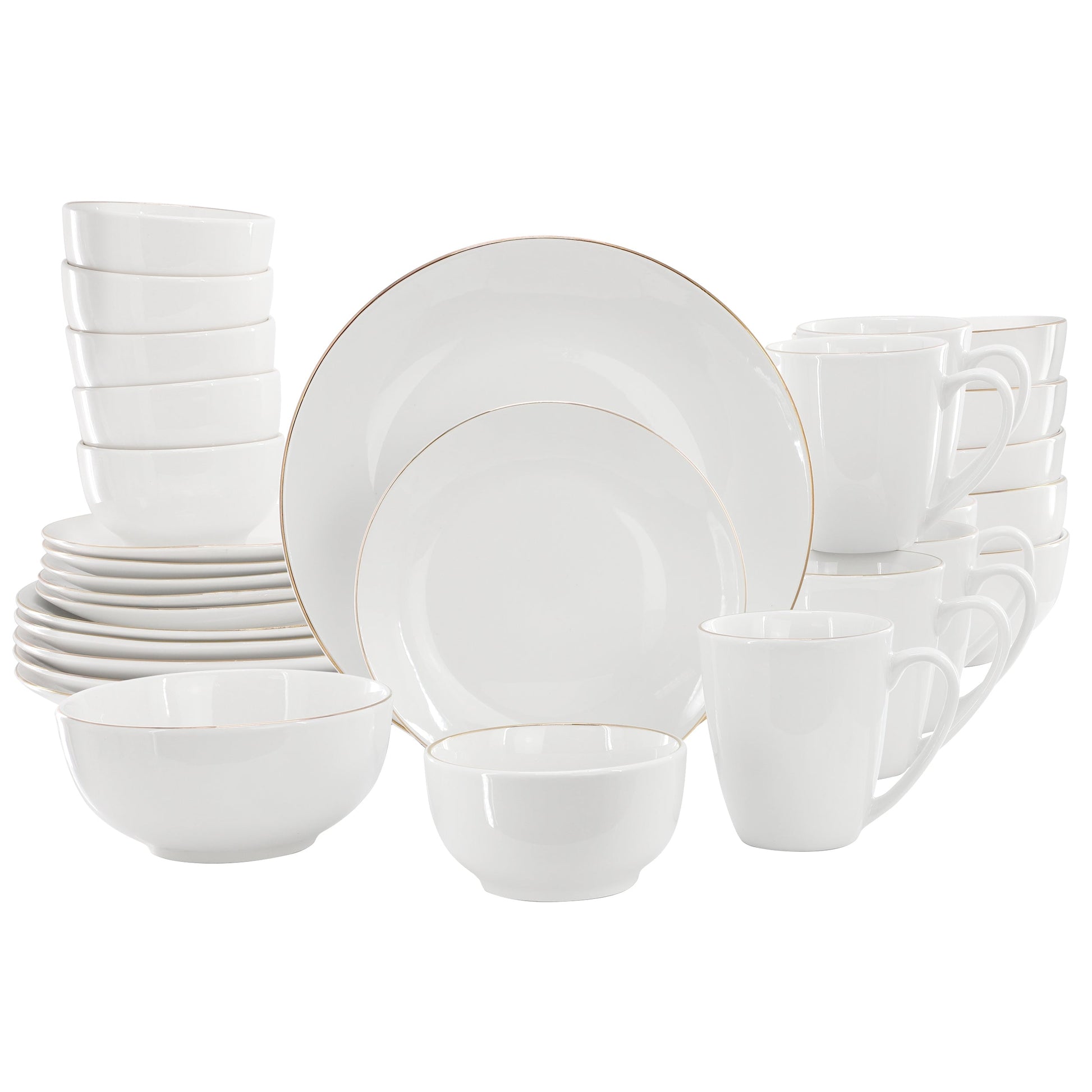 Gibson Home Ogalla 30 Piece Gold Banded Fine Ceramic Dinnerware Set W2B