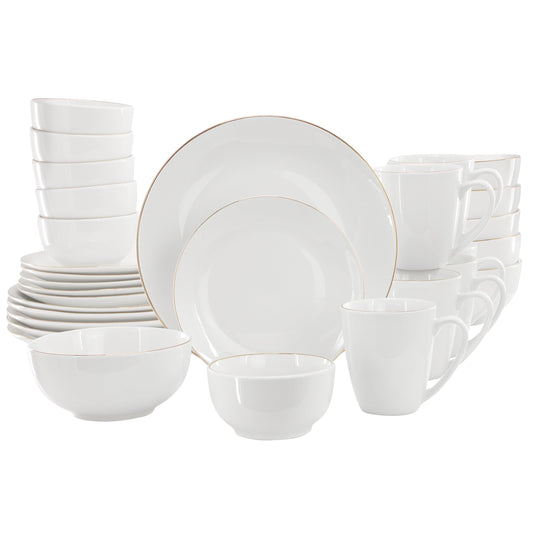 Gibson Home Ogalla 30 Piece Gold Banded Fine Ceramic Dinnerware Set W2B