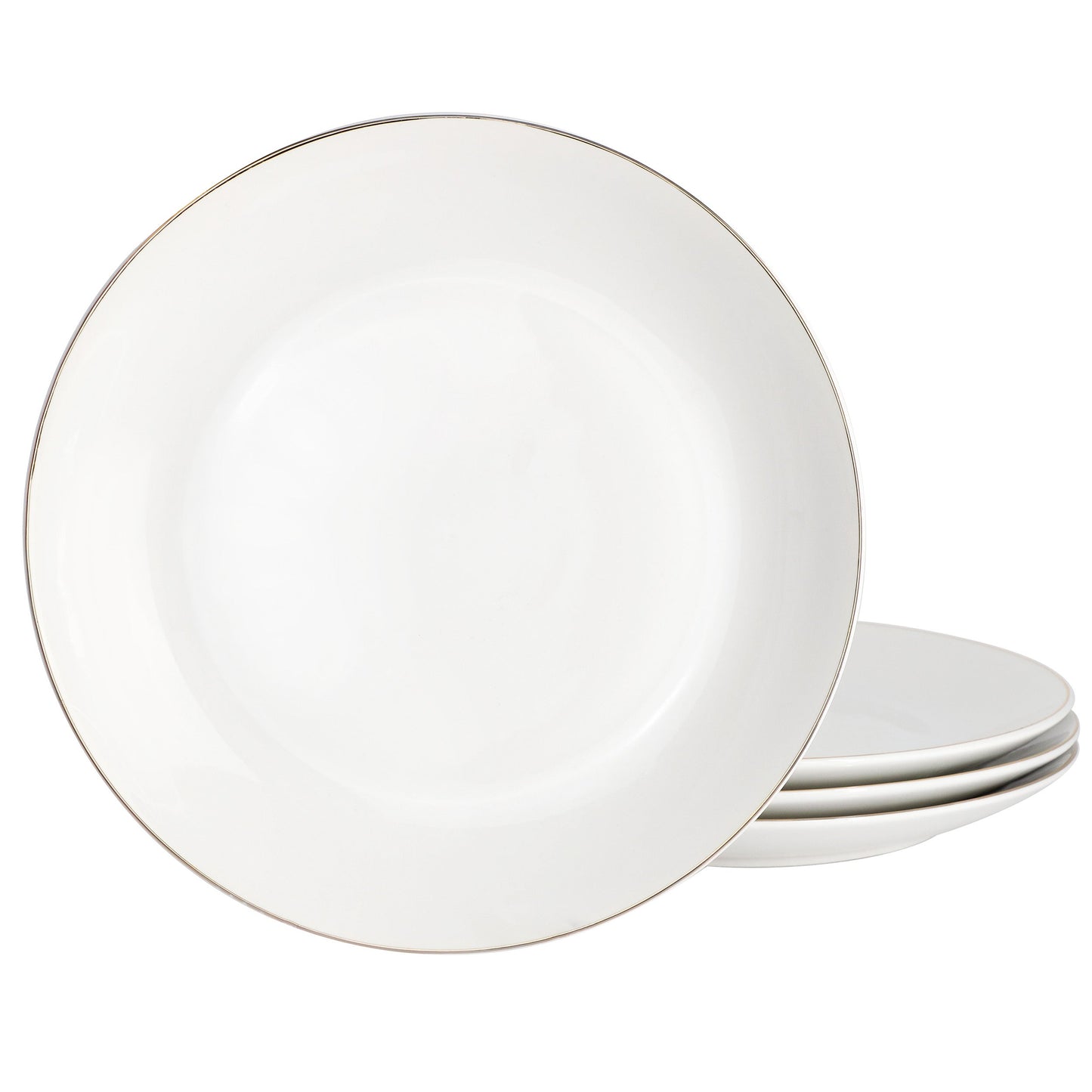 Gibson Home Ogalla 4 Piece Fine Ceramic 10.5 Inch Dinner Plate Set in White with Gold Rim W2B