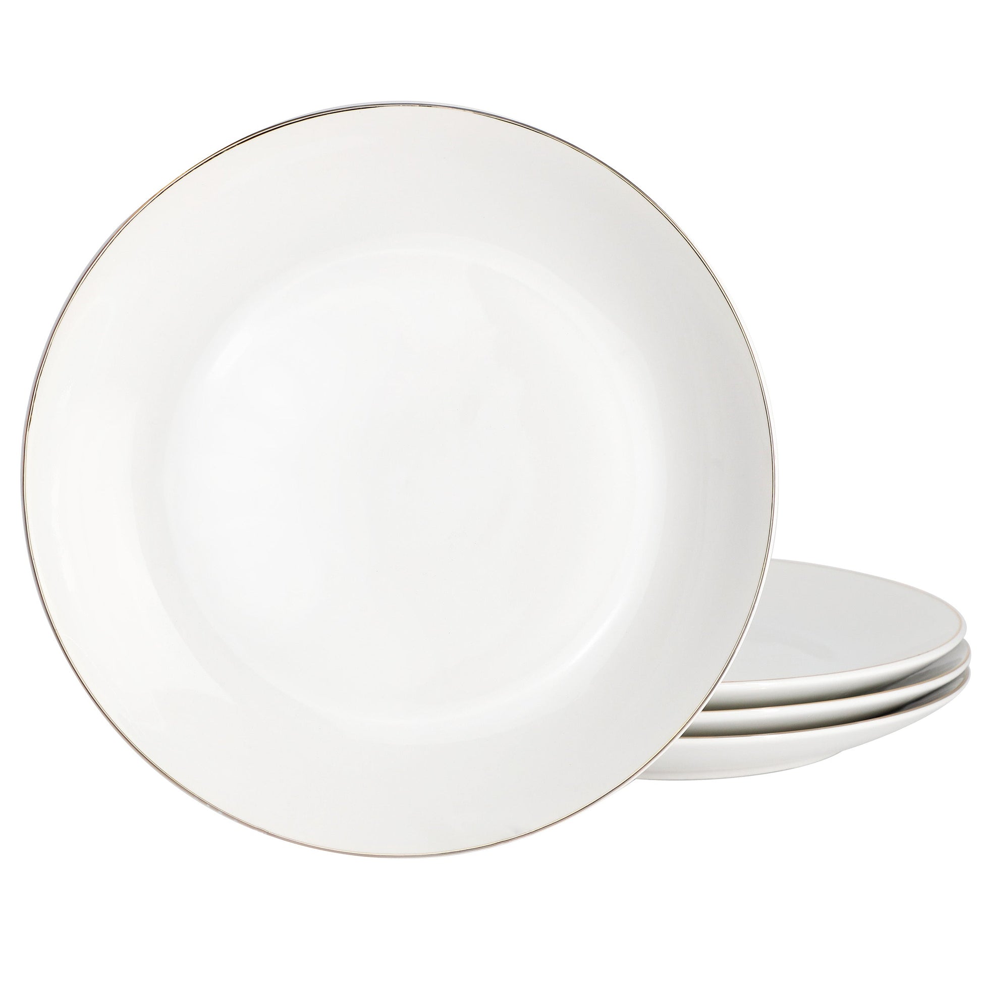 Gibson Home Ogalla 4 Piece Fine Ceramic 10.5 Inch Dinner Plate Set in White with Gold Rim W2B