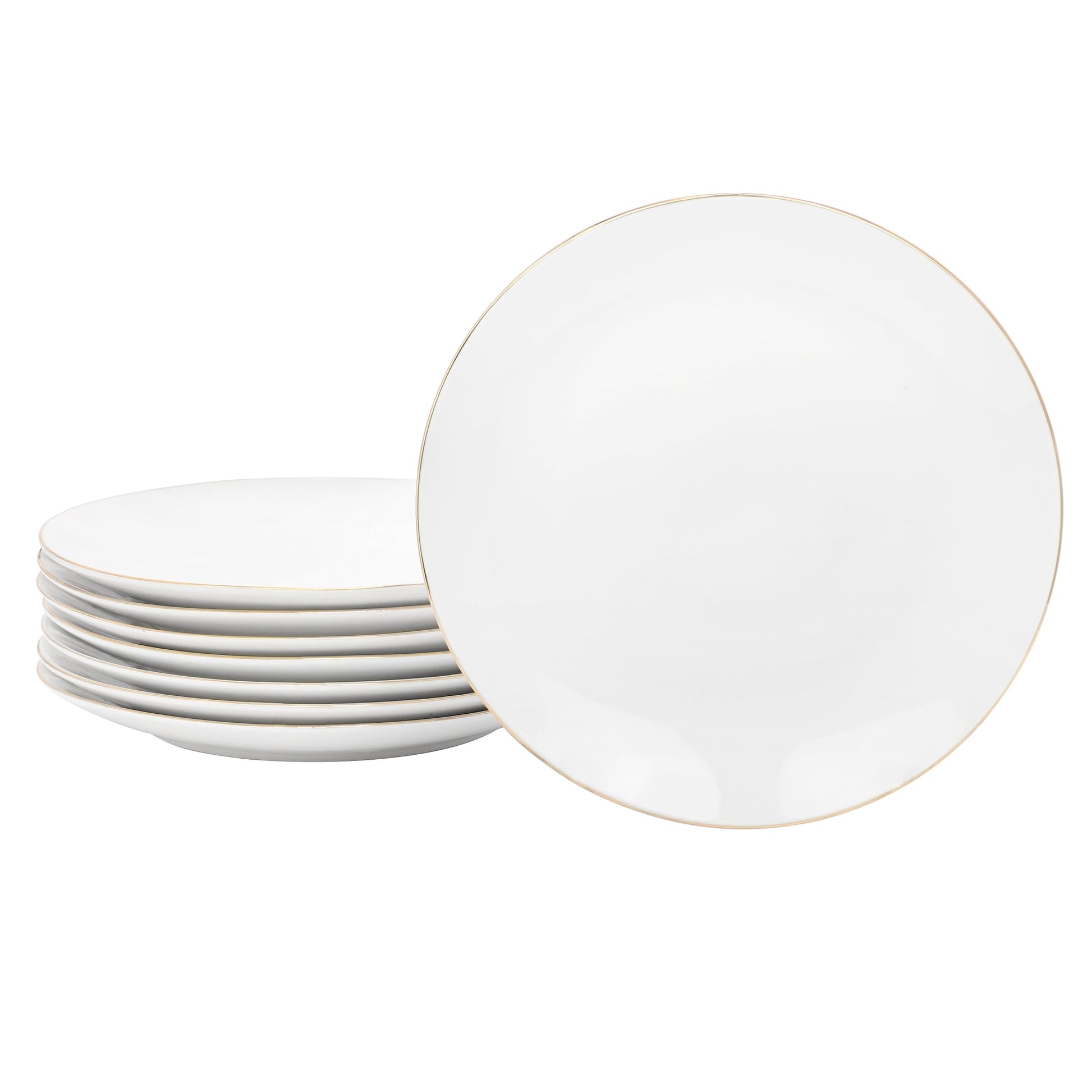 Gibson Home Ogalla 8 Piece 7.5 Inch Gold Banded Fine Ceramic Dessert Plate Set W2B