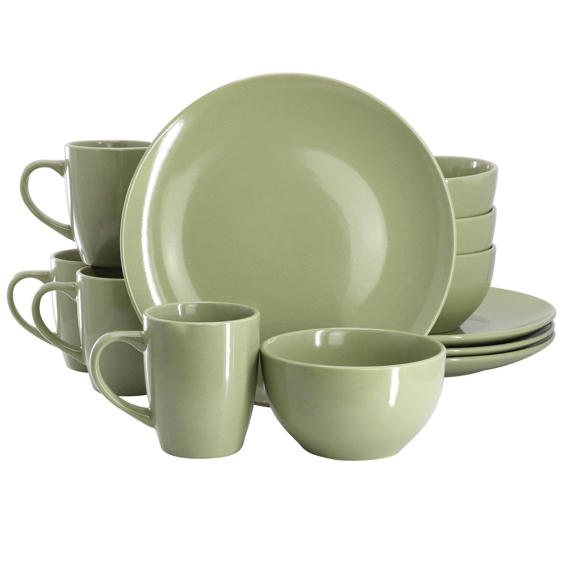 Gibson Home Everyday Plus 12 Piece Stoneware Dinnerware Set in Sage Green W2B