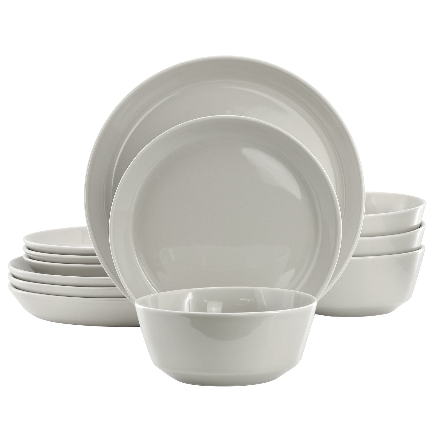 Gibson Elite Sunlit Mist 12 Piece Round Stoneware Dinnerware Set in Gray W2B