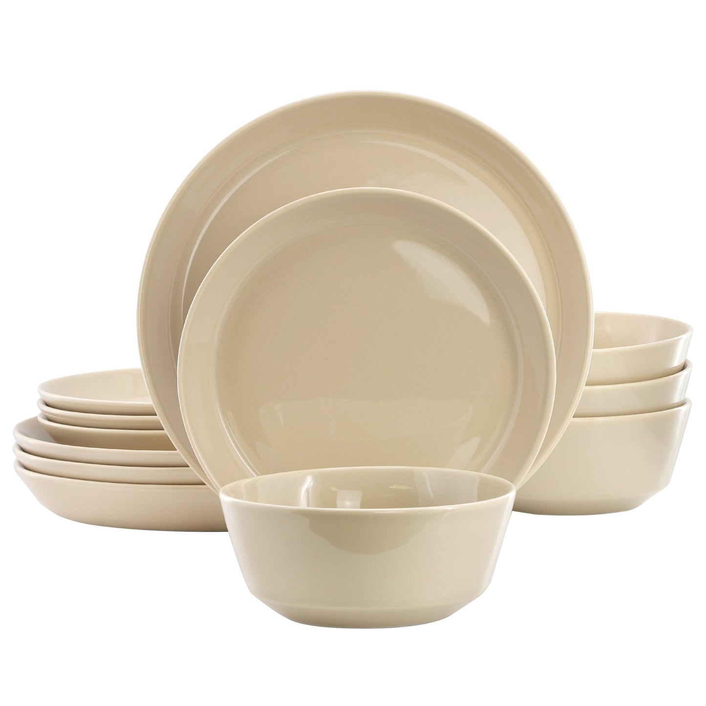 Gibson Elite Sunlit Mist 12 Piece Round Stoneware Dinnerware Set in Cream W2B