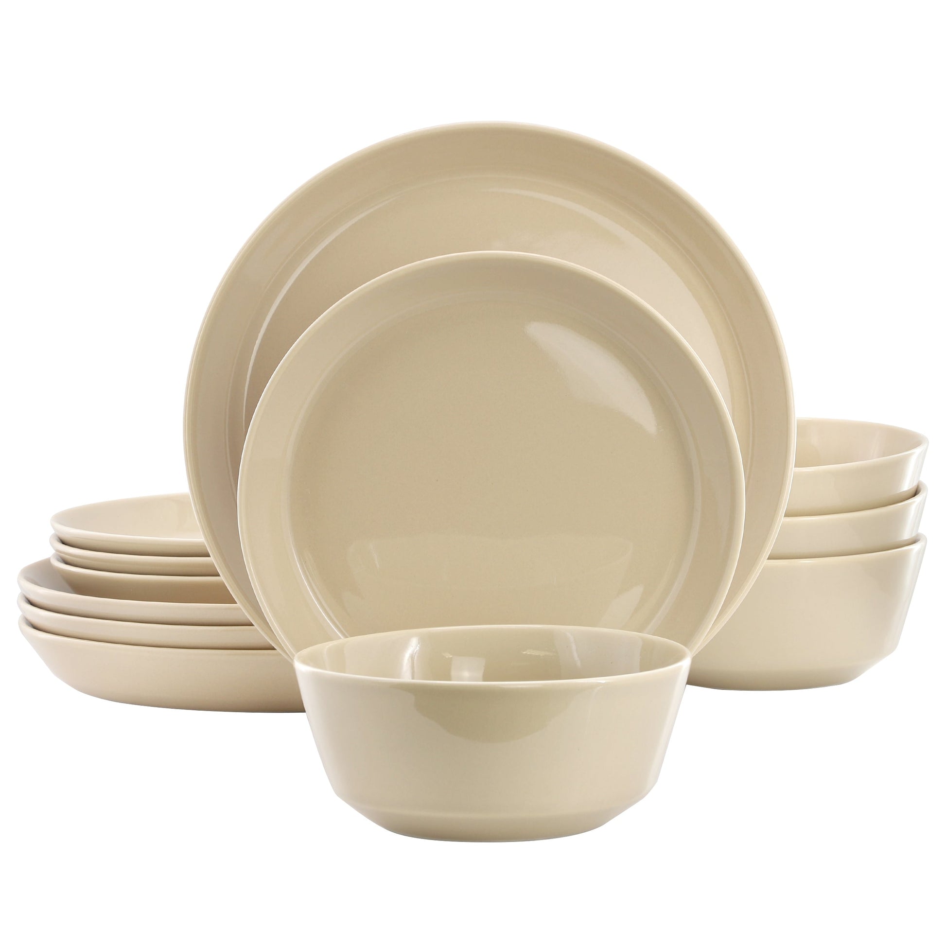Gibson Elite Sunlit Mist 12 Piece Round Stoneware Dinnerware Set in Cream W2B