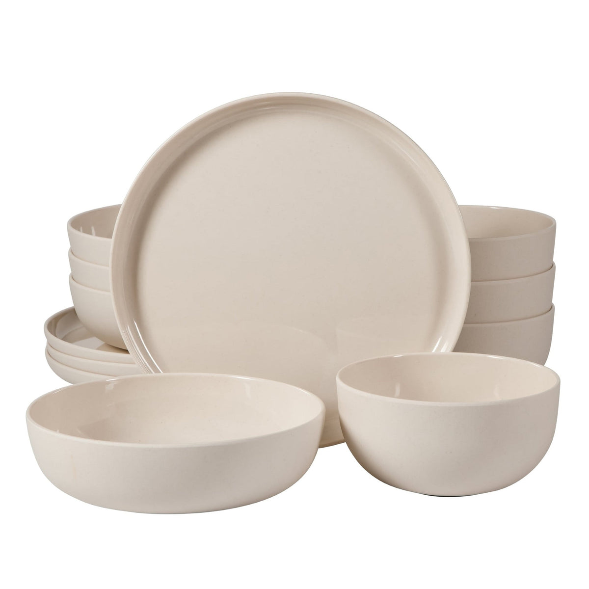 Gibson Home Candy Skies 12 Piece Wheat Straw Melamine Dinnerware Set in Taupe W2B