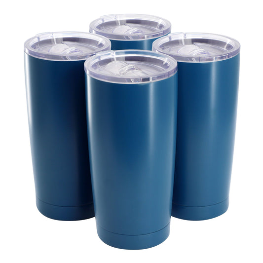 Gibson Home Marina 4 Piece 18 Ounce Double Wall Stainless Steel Thermal Tumbler with Acrylic Lid in Matte Blue W2B