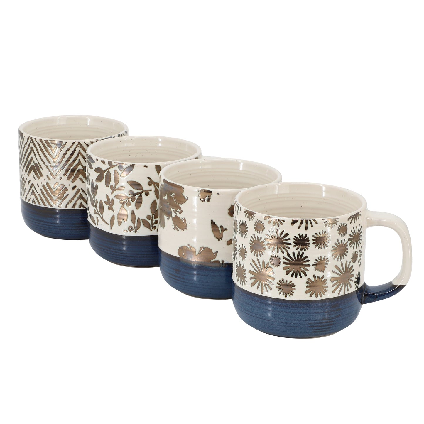 Gibson Home Spruce Garden Assorted 4 Piece 17 Ounce Stoneware Mug Set in Blue W2B