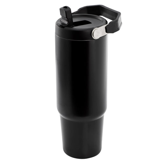Gibson Home 29oz Marina Stainless Steel Thermal Tumbler with Top Handle and Folding Straw in Black W2B