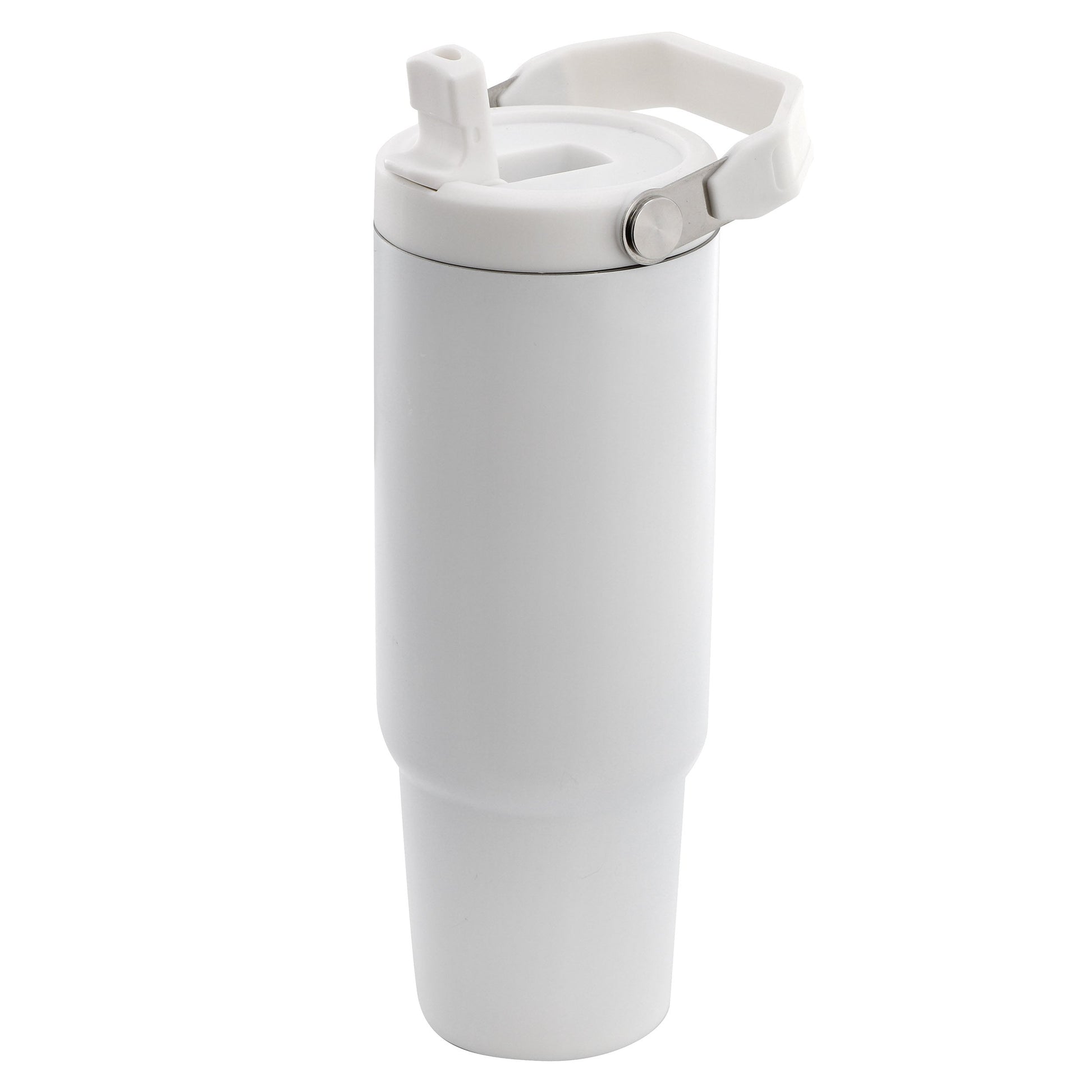 Gibson Home 29oz Marina Stainless Steel Thermal Tumbler with Top Handle and Folding Straw in White W2B