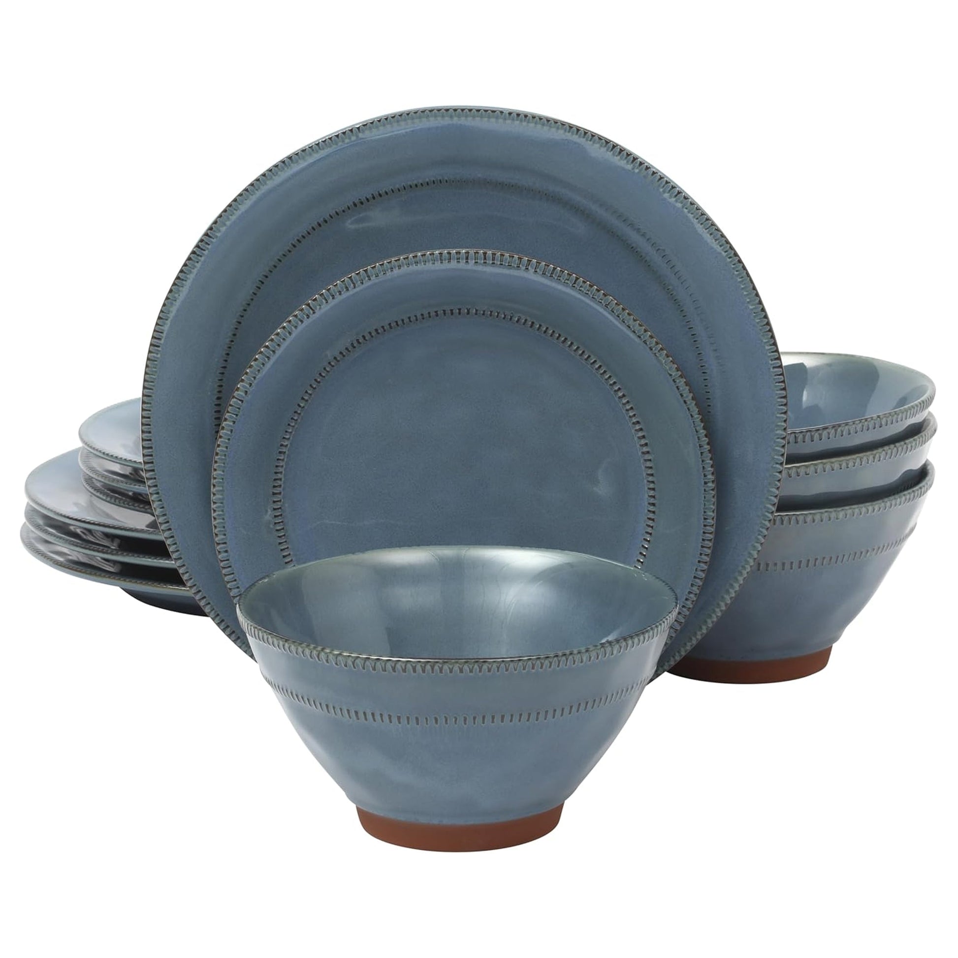 Gibson Elite Terranea 12 Piece Round Terracotta Dinnerware Set in Blue W2B