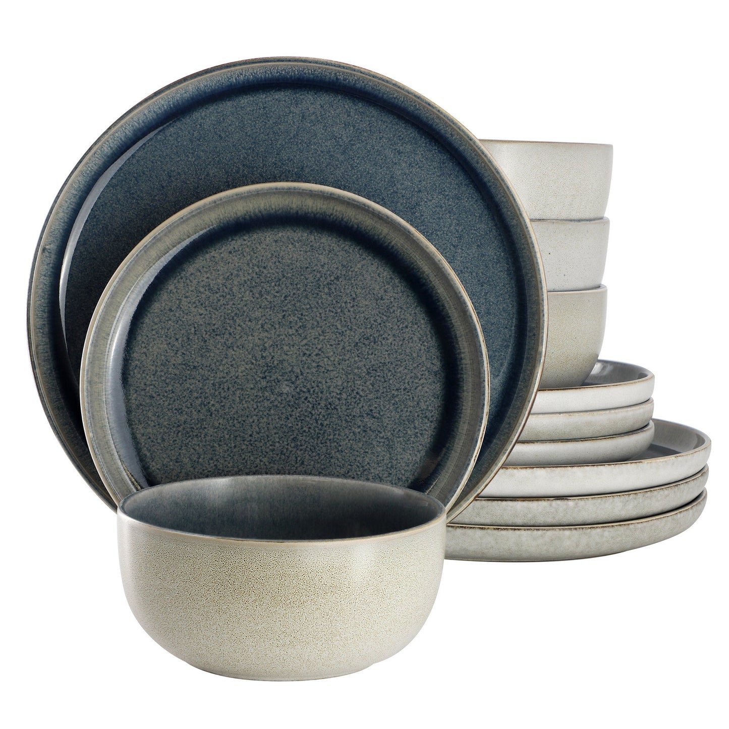 Gibson Home Earnestville 12 Piece Stoneware Dinnerware Set in Blue W2B
