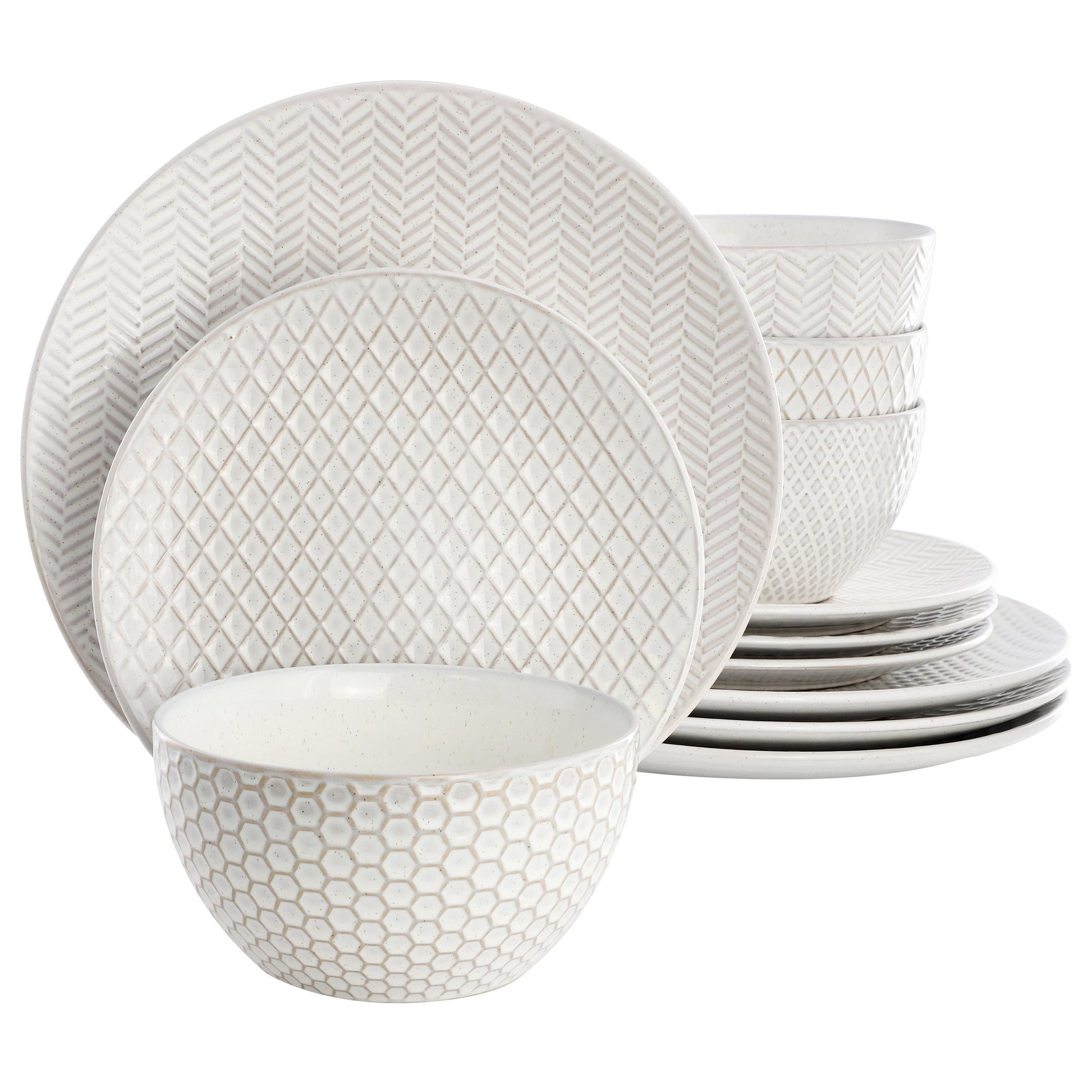 Gibson Elite Earlhart 12 Piece Stoneware Dinnerware Set in White W2B