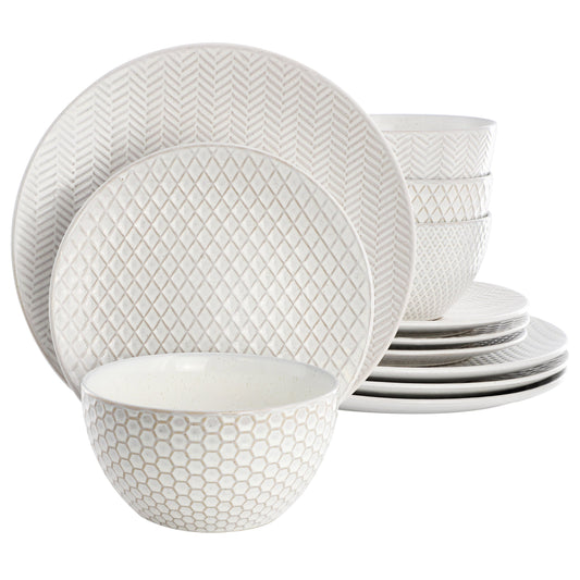 Gibson Elite Earlhart 12 Piece Stoneware Dinnerware Set in White W2B