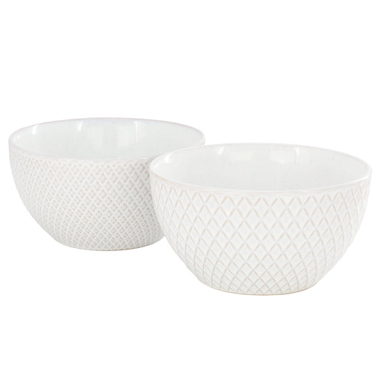 Gibson Elite Earlhart 2 Piece 6 Inch Ribbed Stoneware Cereal Bowl Set in White W2B