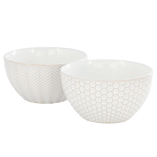 Gibson Elite Earlhart 2 Piece 6 Inch Ribbed Stoneware Cereal Bowl Set in White W2B