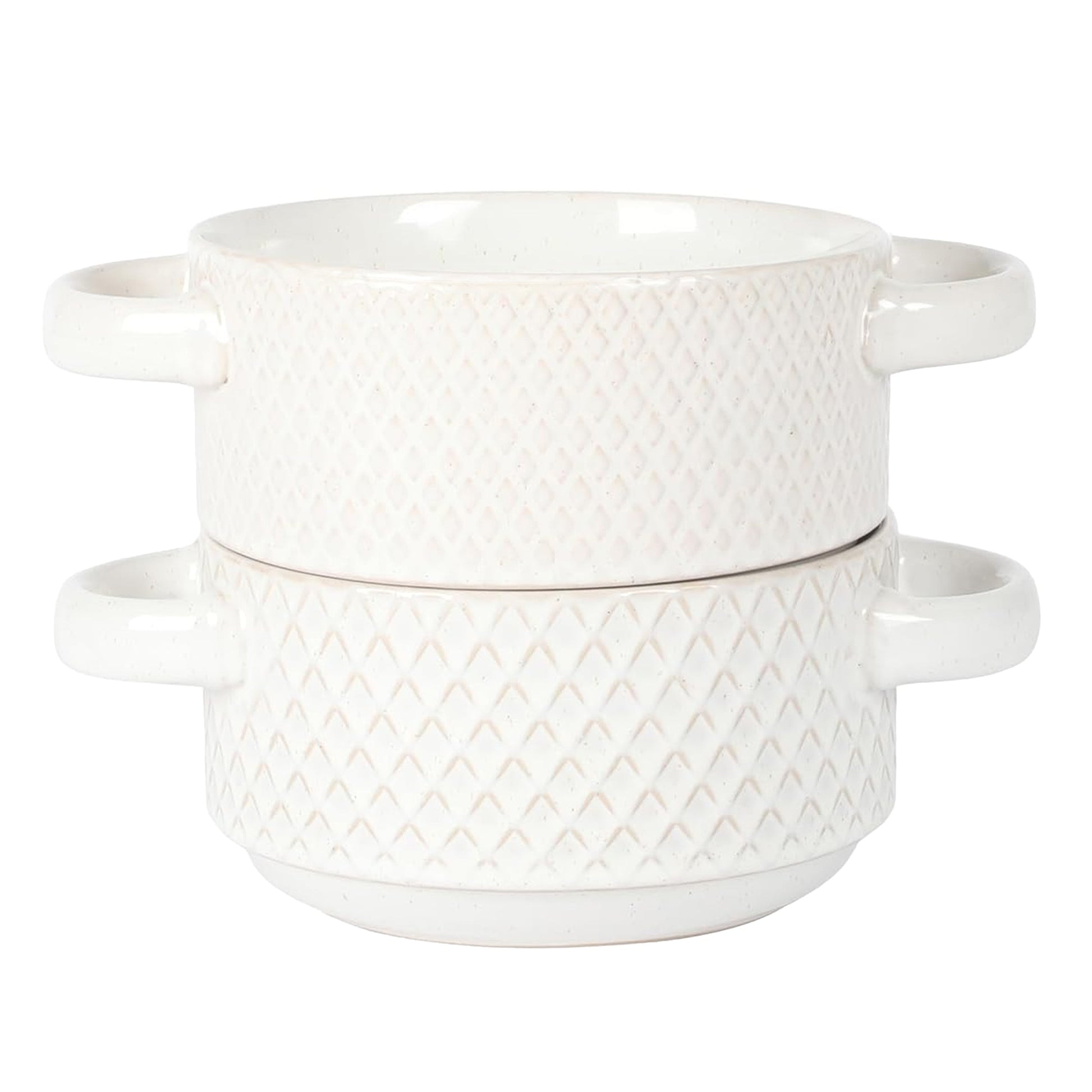 Gibson Elite Earlhart 2 Piece 6 Inch Ribbed Stoneware Soup Bowl Set with Handles in White W2B