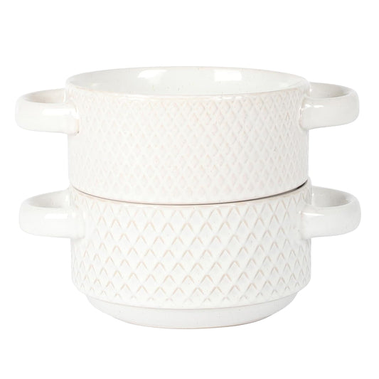 Gibson Elite Earlhart 2 Piece 6 Inch Ribbed Stoneware Soup Bowl Set with Handles in White W2B