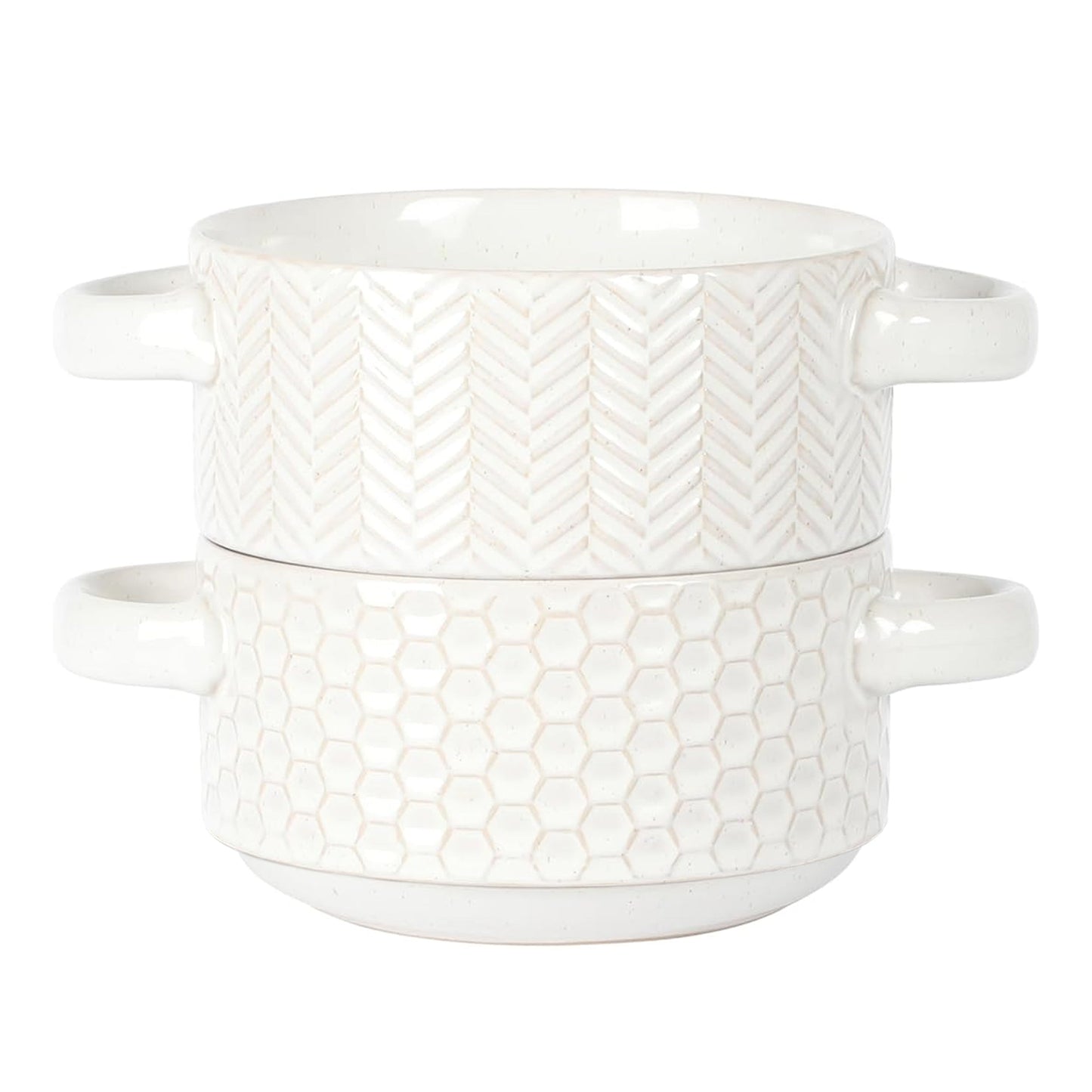 Gibson Elite Earlhart 2 Piece 6 Inch Ribbed Stoneware Soup Bowl Set with Handles in White W2B