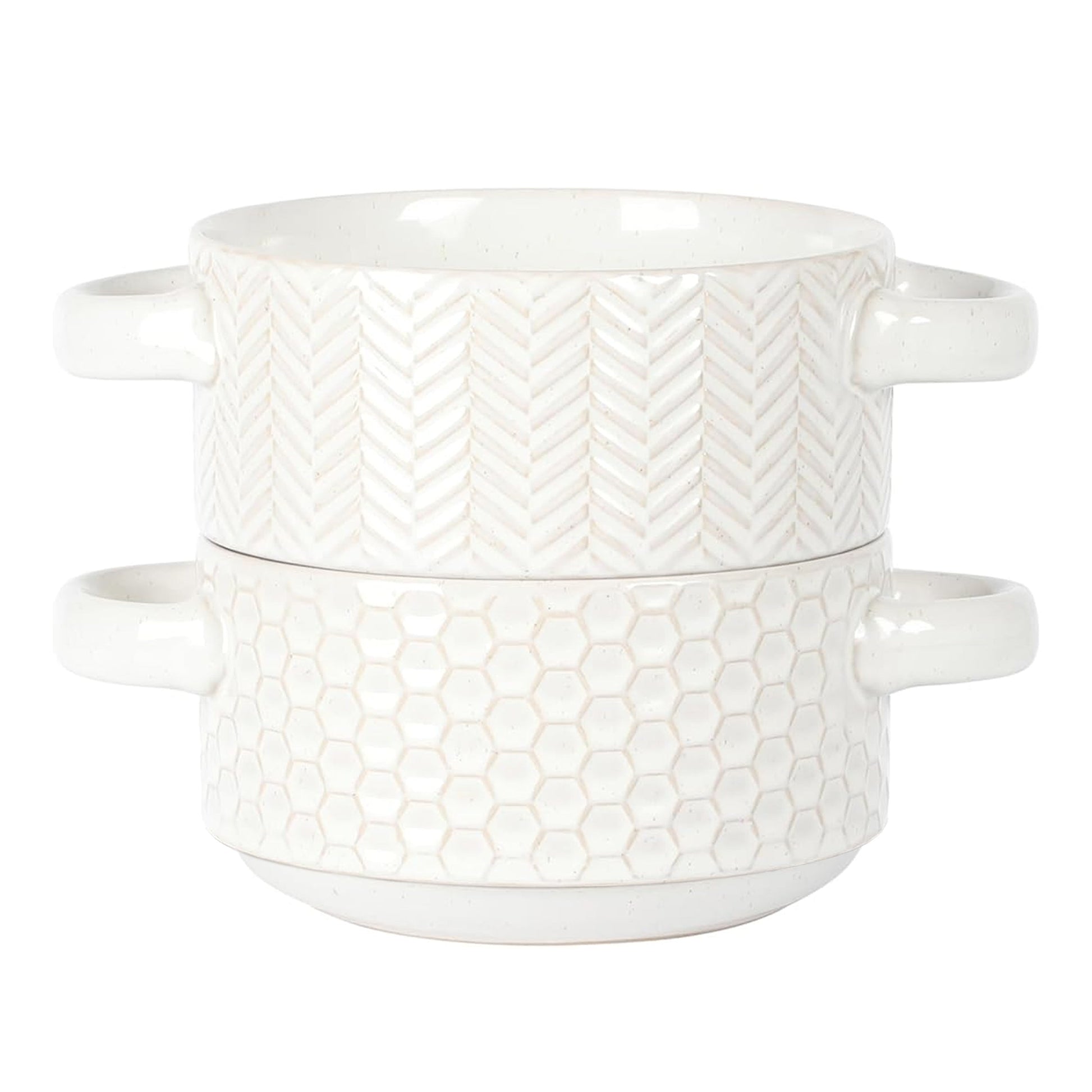 Gibson Elite Earlhart 2 Piece 6 Inch Ribbed Stoneware Soup Bowl Set with Handles in White W2B