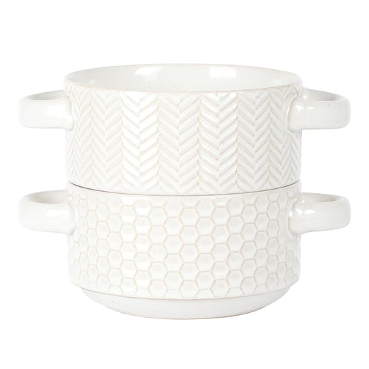 Gibson Elite Earlhart 2 Piece 6 Inch Ribbed Stoneware Soup Bowl Set with Handles in White W2B