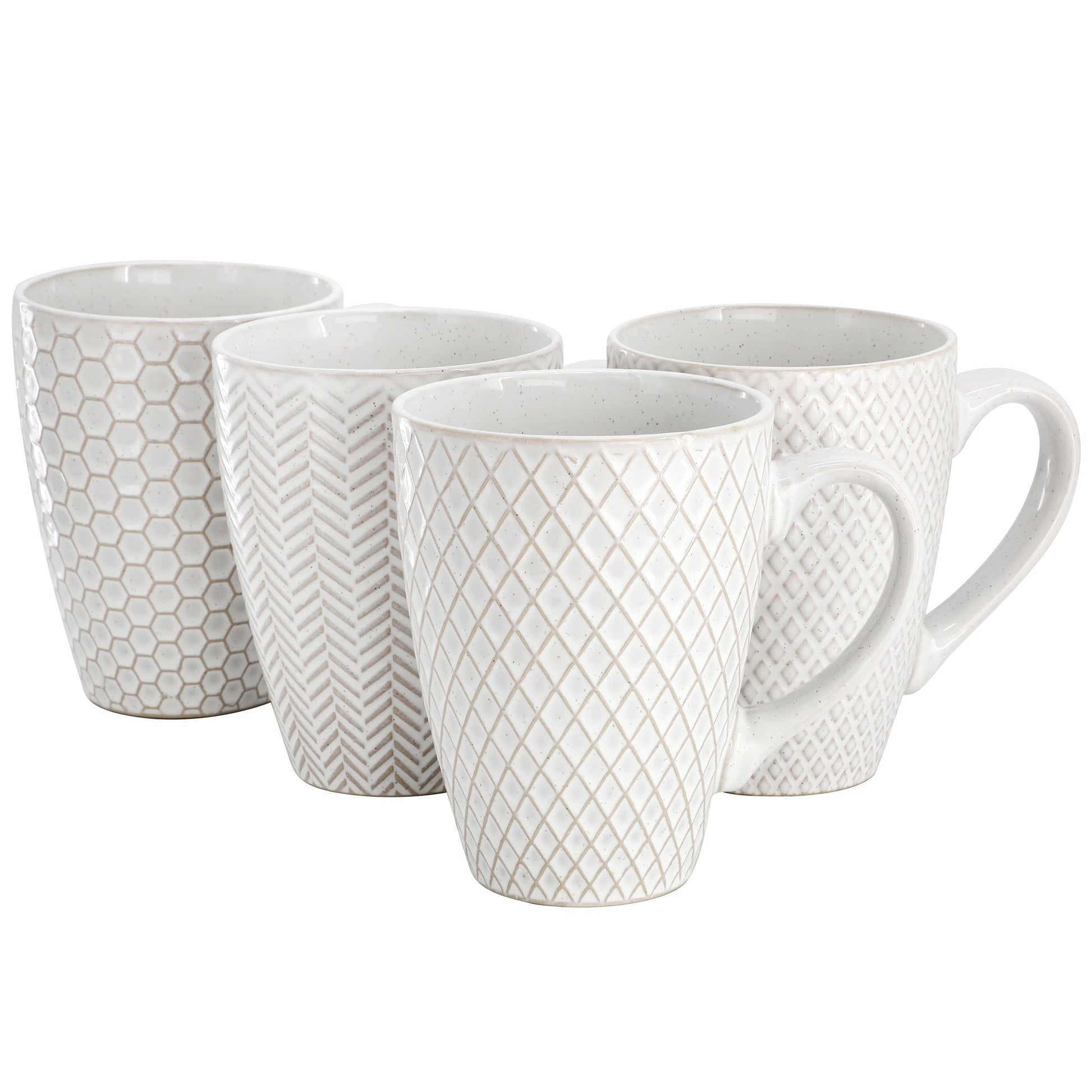 Gibson Elite Earlhart 4 Piece 16 Ounce Stoneware Assorted Pattern Mug Set in White W2B