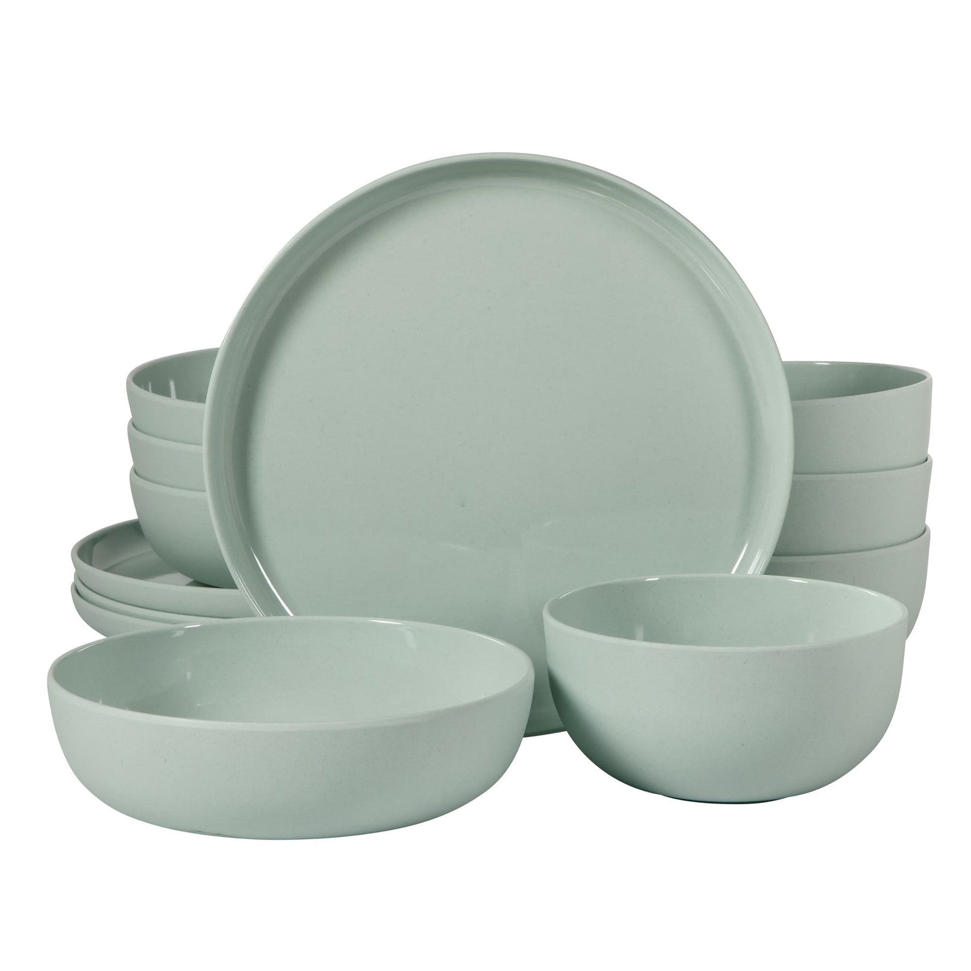 Gibson Home Candy Skies 12 Piece Wheat Straw Melamine Dinnerware Set in Green W2B
