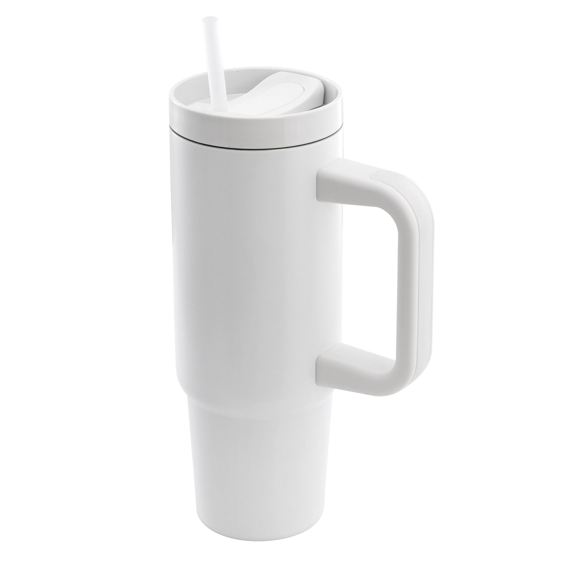 Gibson Home 29oz Marina Stainless Steel Thermal Tumbler with Side Handle and Straw in White W2B