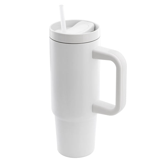 Gibson Home 29oz Marina Stainless Steel Thermal Tumbler with Side Handle and Straw in White W2B