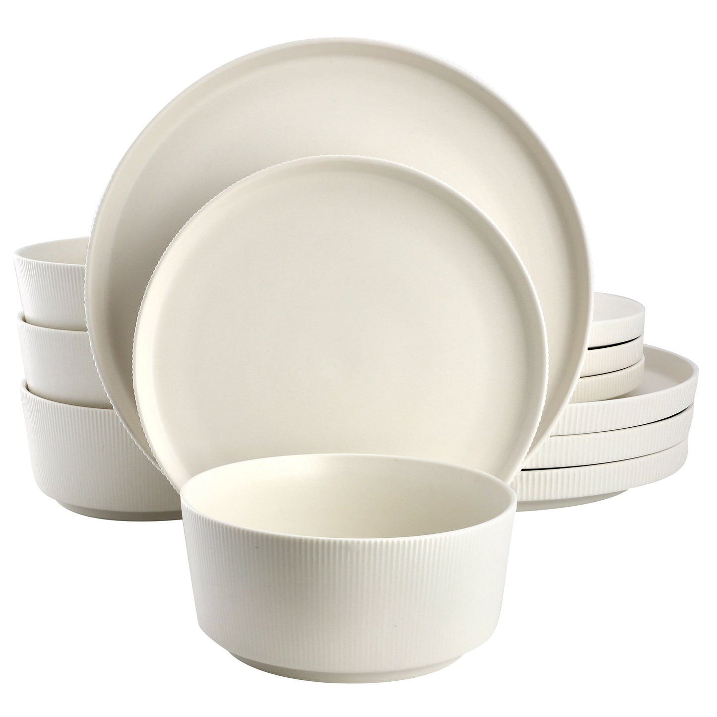 Gibson Home Dempsey Road 12 Piece Stoneware Dinnerware Set in Off-White W2B