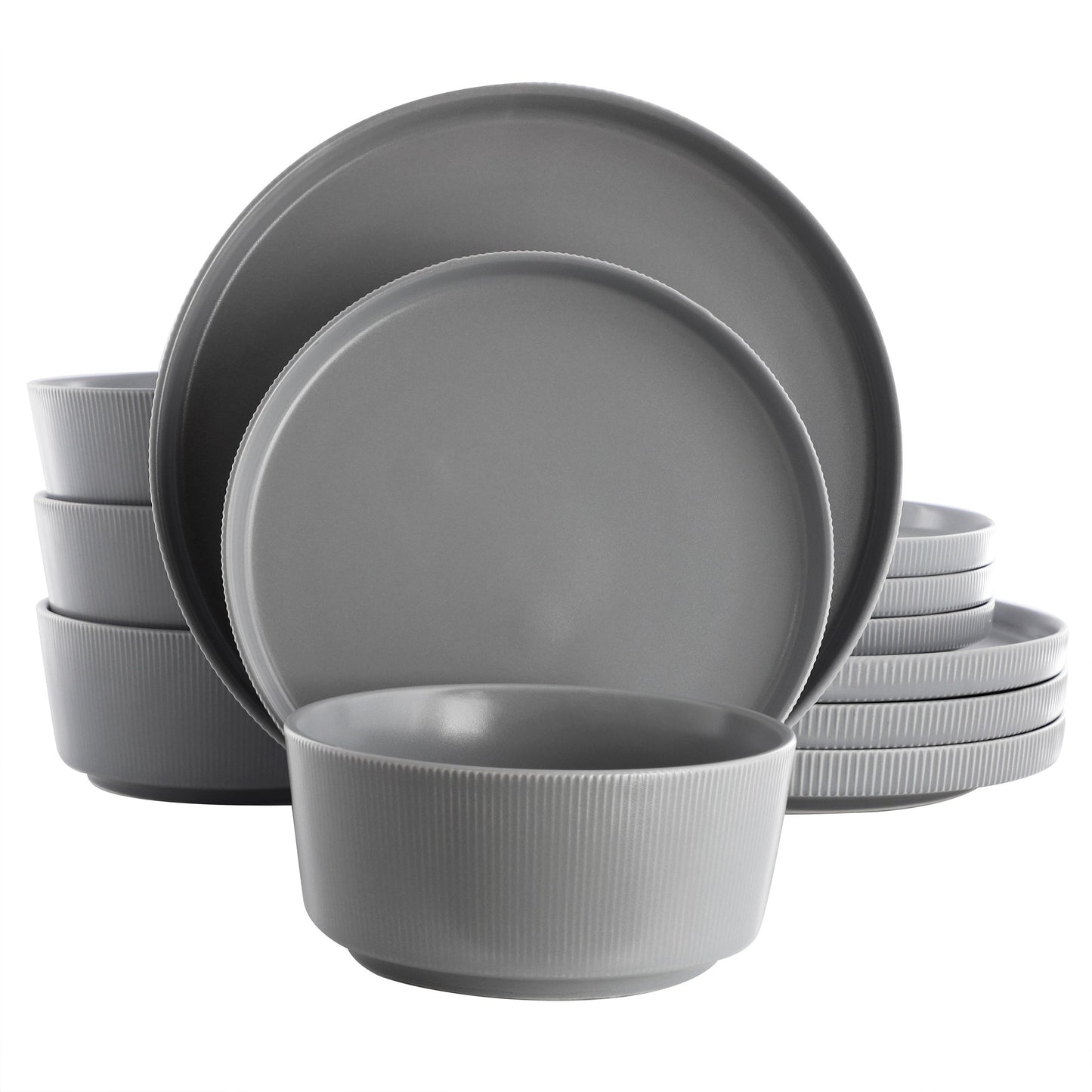 Gibson Home Dempsey Road 12 Piece Stoneware Dinnerware Set in Grey W2B