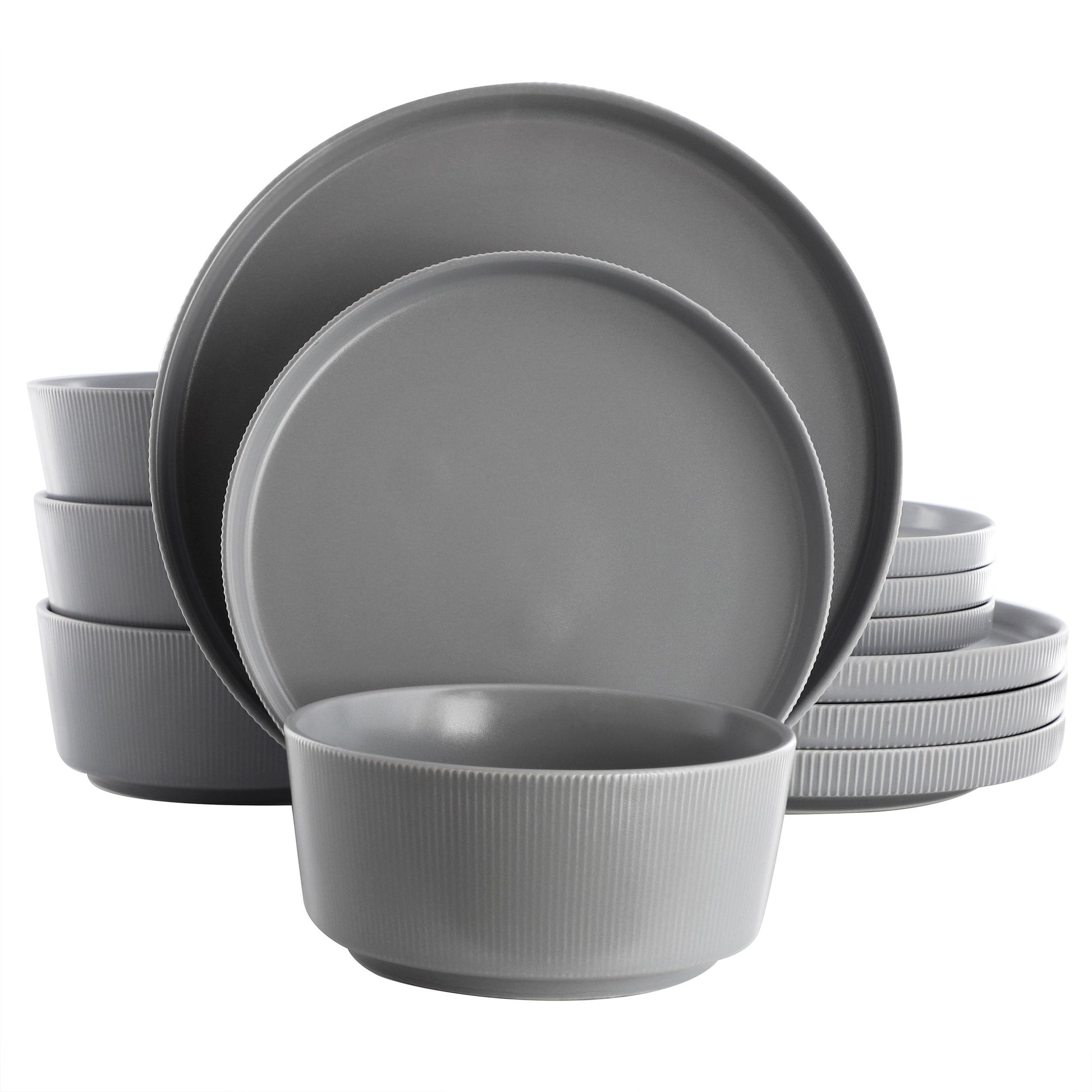 Gibson Home Dempsey Road 12 Piece Stoneware Dinnerware Set in Grey W2B