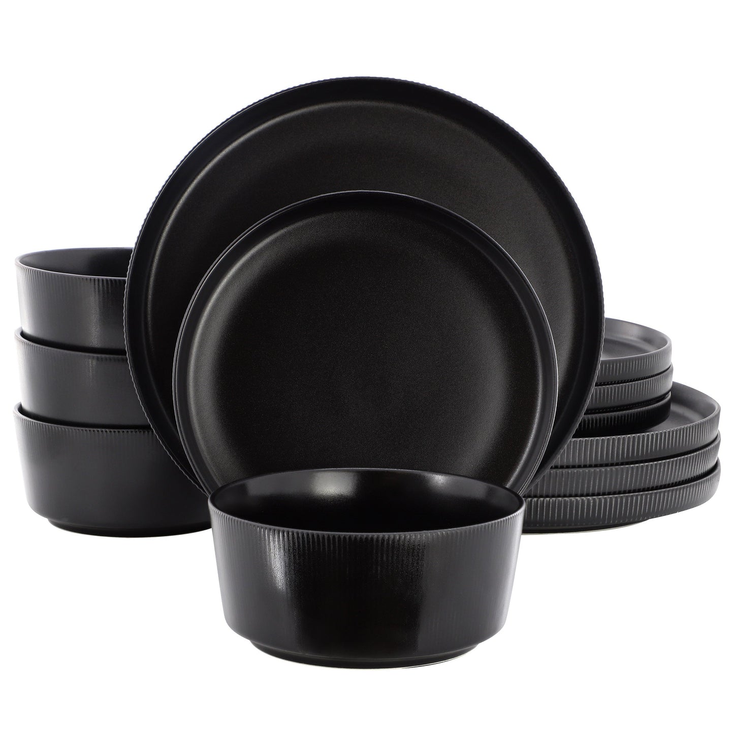Gibson Home Dempsey Road 12 Piece Stoneware Dinnerware Set in Black W2B
