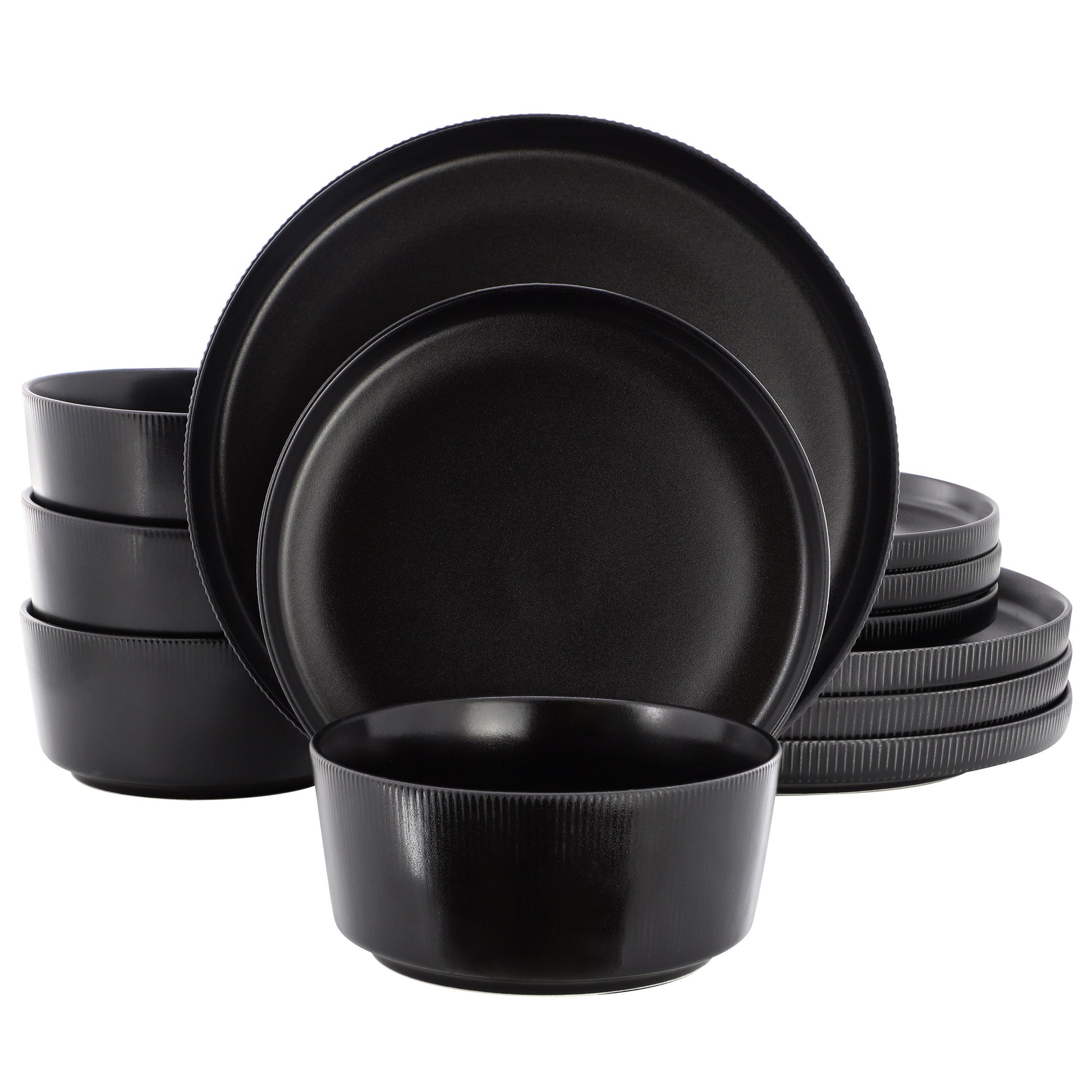 Gibson Home Dempsey Road 12 Piece Stoneware Dinnerware Set in Black W2B