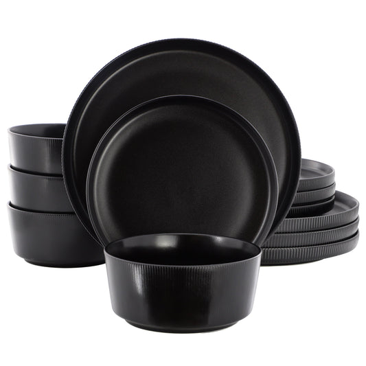 Gibson Home Dempsey Road 12 Piece Stoneware Dinnerware Set in Black W2B