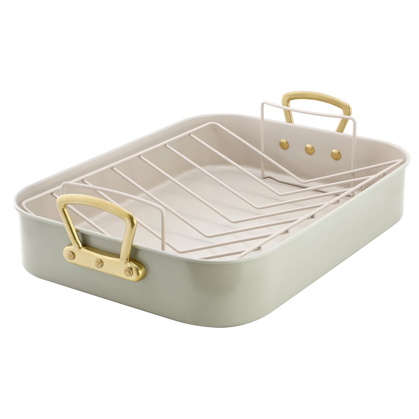 Gibson Home Broxton 2 Piece Nonstick Steel Roaster Pan in Mint Green with Rack W2B