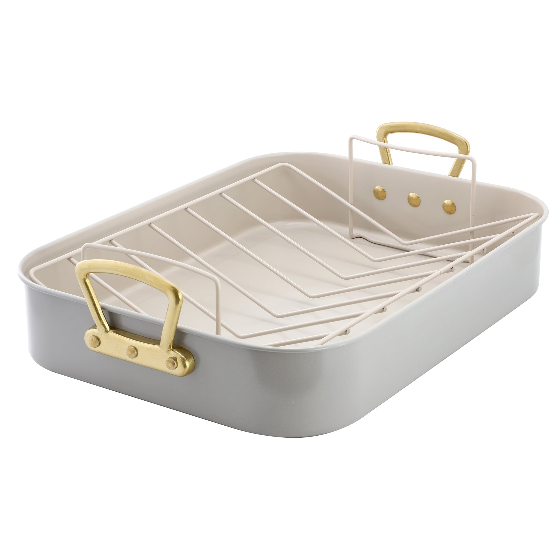 Gibson Home Broxton 2 Piece Nonstick Steel Roaster Pan in Taupe with Rack W2B