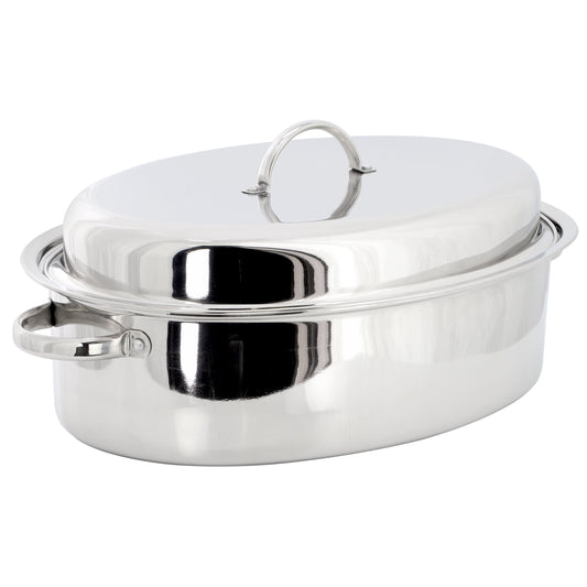 Gibson Home Johnstown 18 Inch Oval Stainless Steel Roaster Pan with Lid W2B