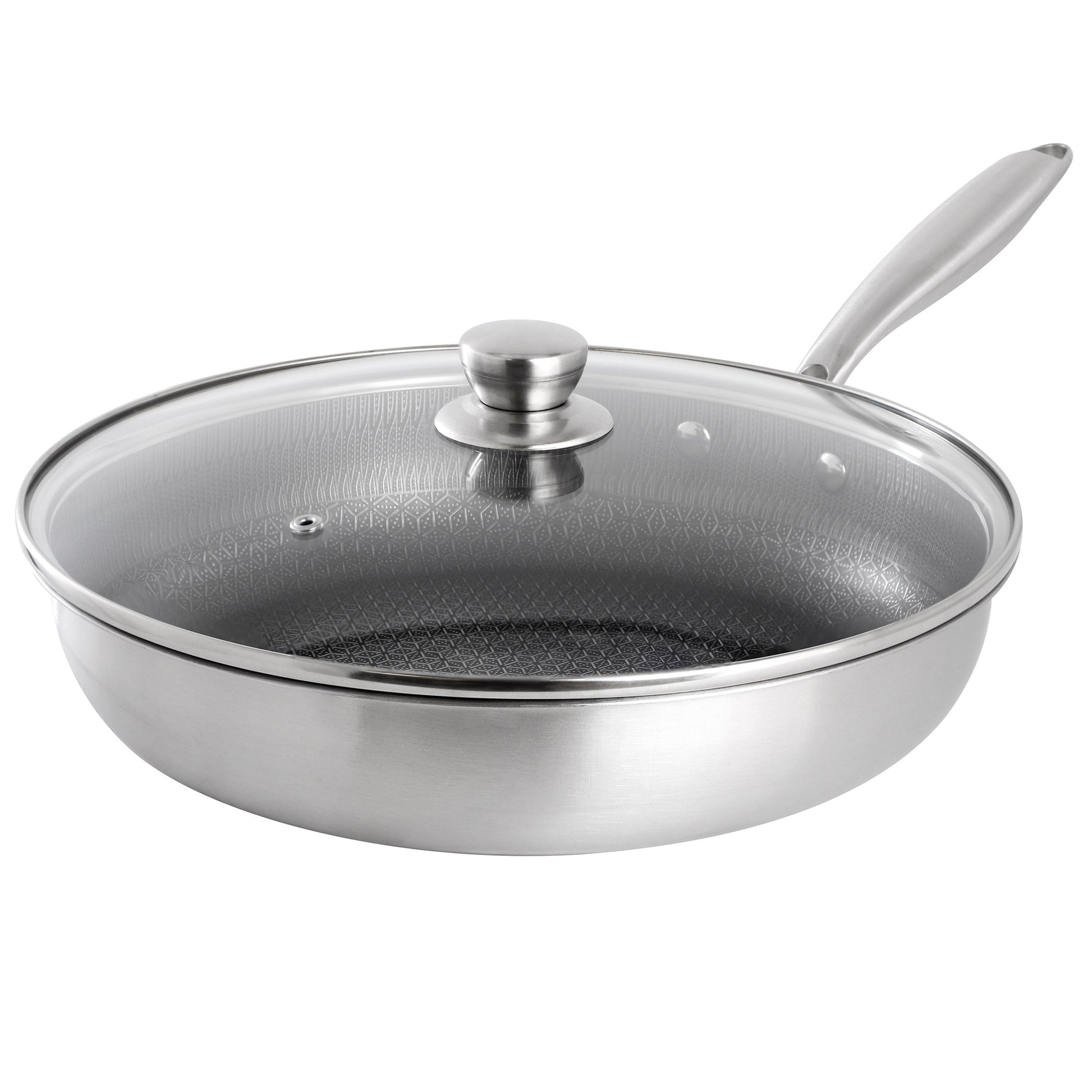 Gibson Home Elsenborn 12in Embossed Interior Stainless Steel Frying Pan with Lid W2B