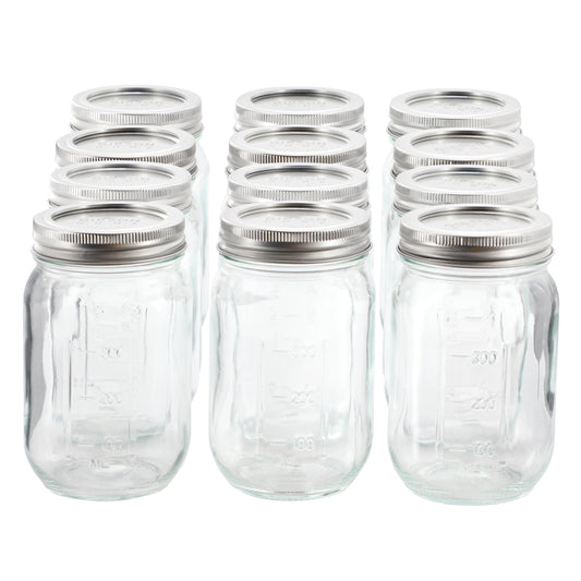 Gibson Home Market Preserves 12 Piece 16 Ounce Glass Canning jars with Lids and Bands W2B