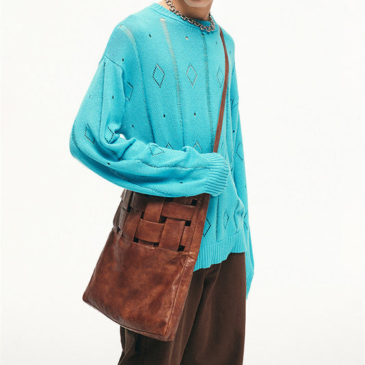 Faux Leather Woven Structure Crossbody Shoulder Bag LadyShow.Store