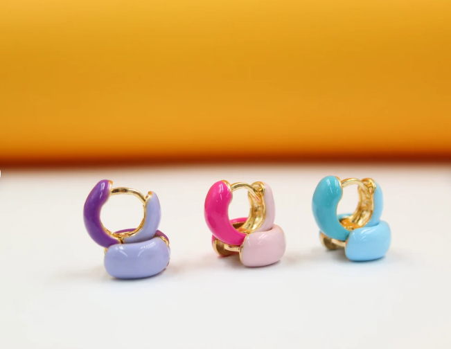 18K Gold Filled Enamel Small Huggie Earrings (K116A) MIA Jewelry