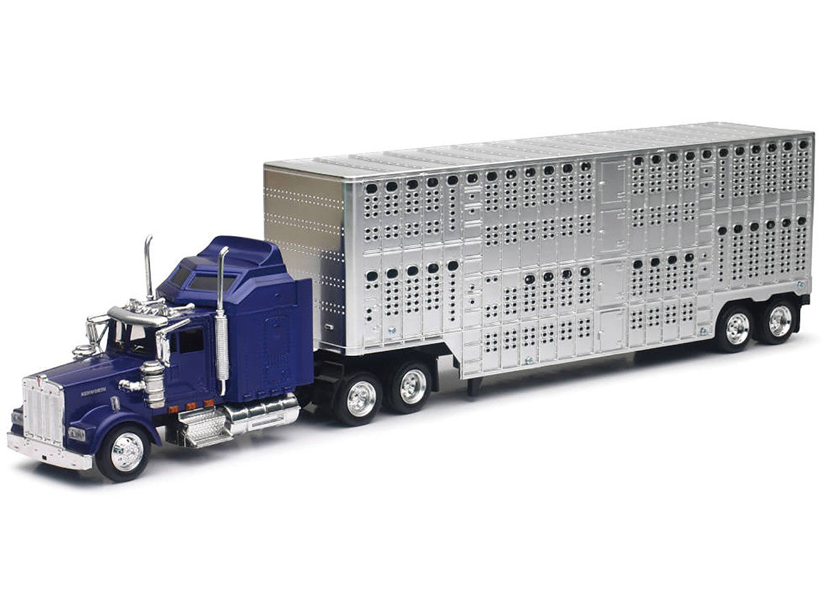 Kenworth W900 Truck Blue with Potbelly Livestock Trailer Chrome "Long Haul Truckers" Series 1/43 Diecast Model by New Ray New Ray