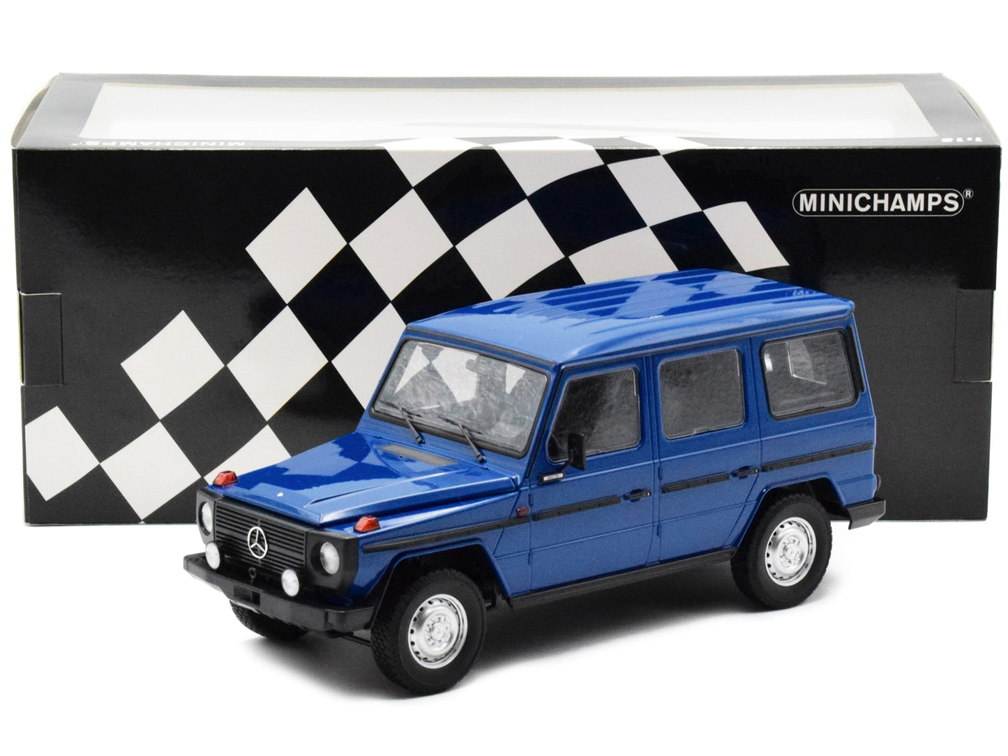 1980 Mercedes-Benz G-Model (LWB) Dark Blue with Black Stripes Limited Edition to 402 pieces Worldwide 1/18 Diecast Model Car by Minichamps