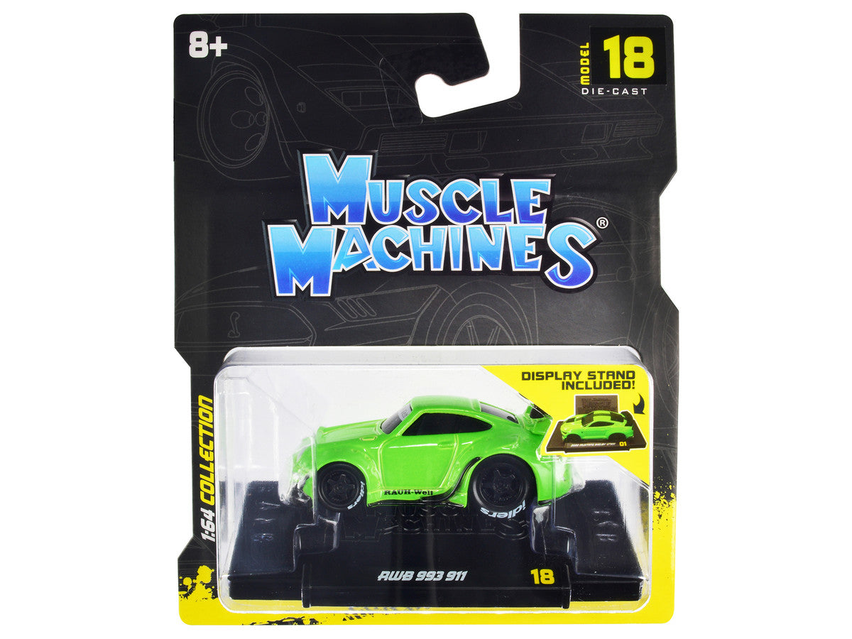 RWB 911 993 Bright Green "RAUH-Welt BEGRIFF" 1/64 Diecast Model Car by Muscle Machines Muscle Machines