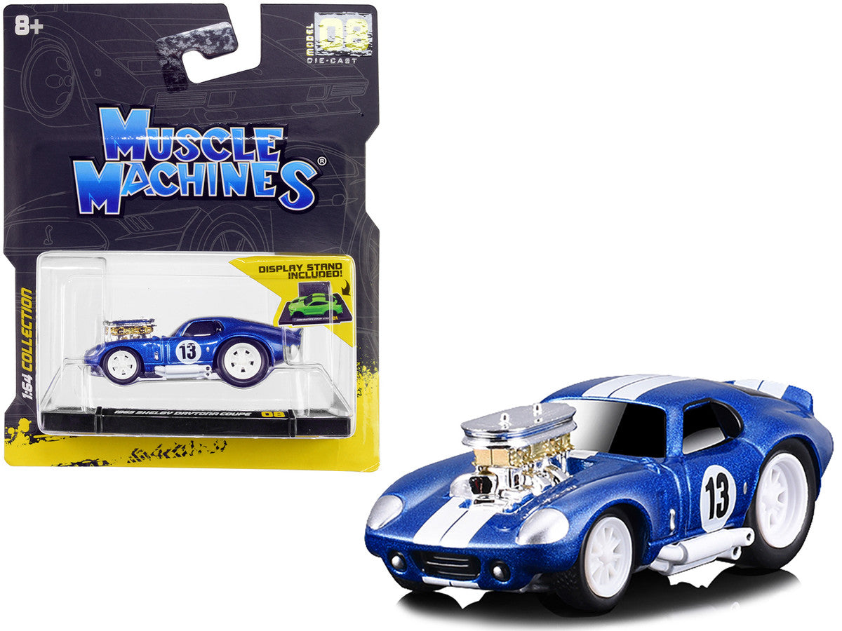 1965 Shelby Daytona Coupe #13 Blue Metallic with White Stripes 1/64 Diecast Model Car by Muscle Machines Muscle Machines