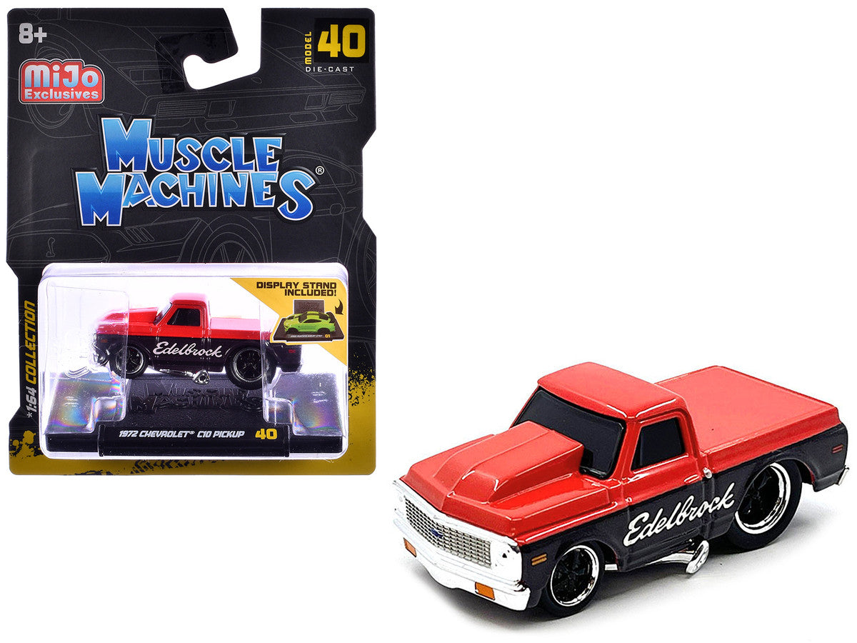 1972 Chevrolet C-10 Pickup Truck Red and Black "Edelbrock" 1/64 Diecast Model Car by Muscle Machines-0