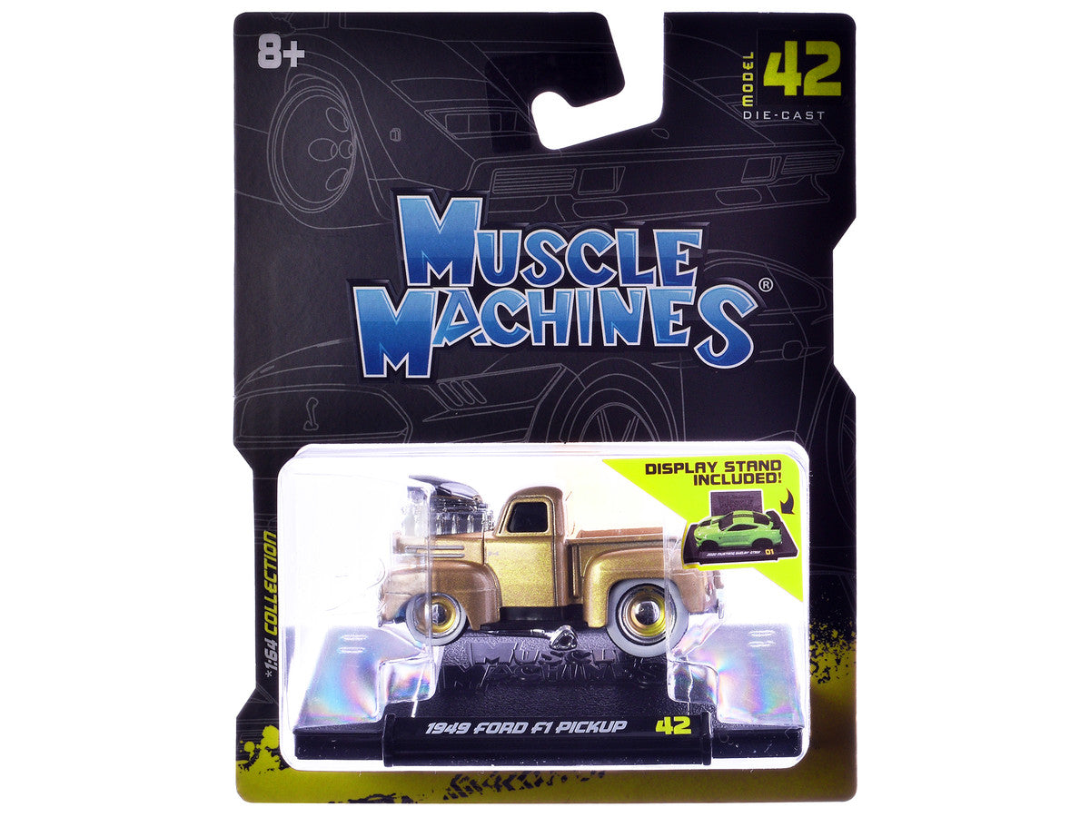 1949 Ford F1 Pickup Truck Gold Metallic 1/64 Diecast Model Car by Muscle Machines Muscle Machines