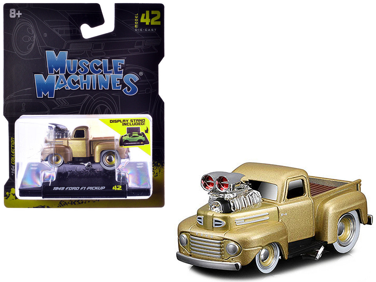 1949 Ford F1 Pickup Truck Gold Metallic 1/64 Diecast Model Car by Muscle Machines Muscle Machines
